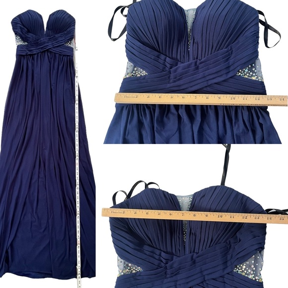 JVN By JOVANI Women’s 8 Navy Rhinestones Ruched Strapless Empire Gown #JVN21713A - Picture 4 of 16